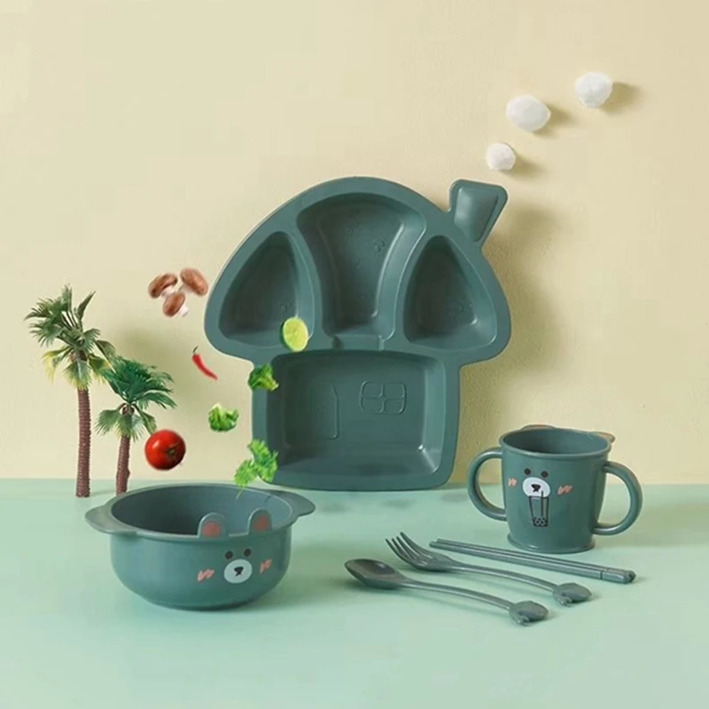 

6 Pcs Baby Tableware Set Baby Mushroom Bowl with Cup Utensils Food