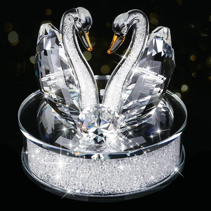 

Exquisite Handmade Crystal Swan Crystal Animal Figurines Glass Car Ornament Couple Swan with Base Home Decor Christmas Gift