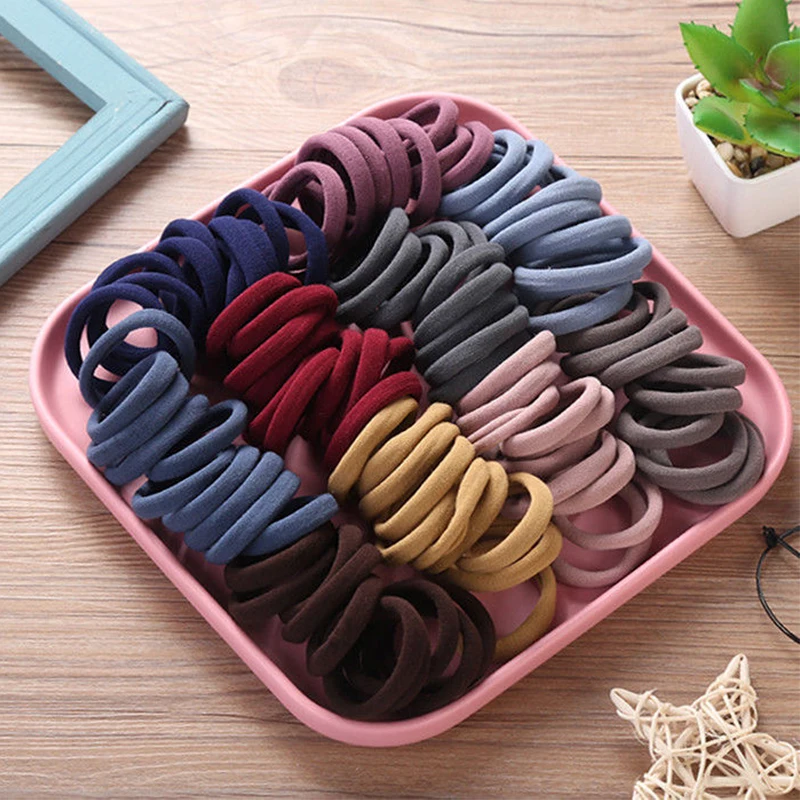 

50PCS /Set New Elastic Hair Bands Women Hair Accessories Colorful Cotton Headband Girls Ponytail Holder Scrunchie Ornaments Gift