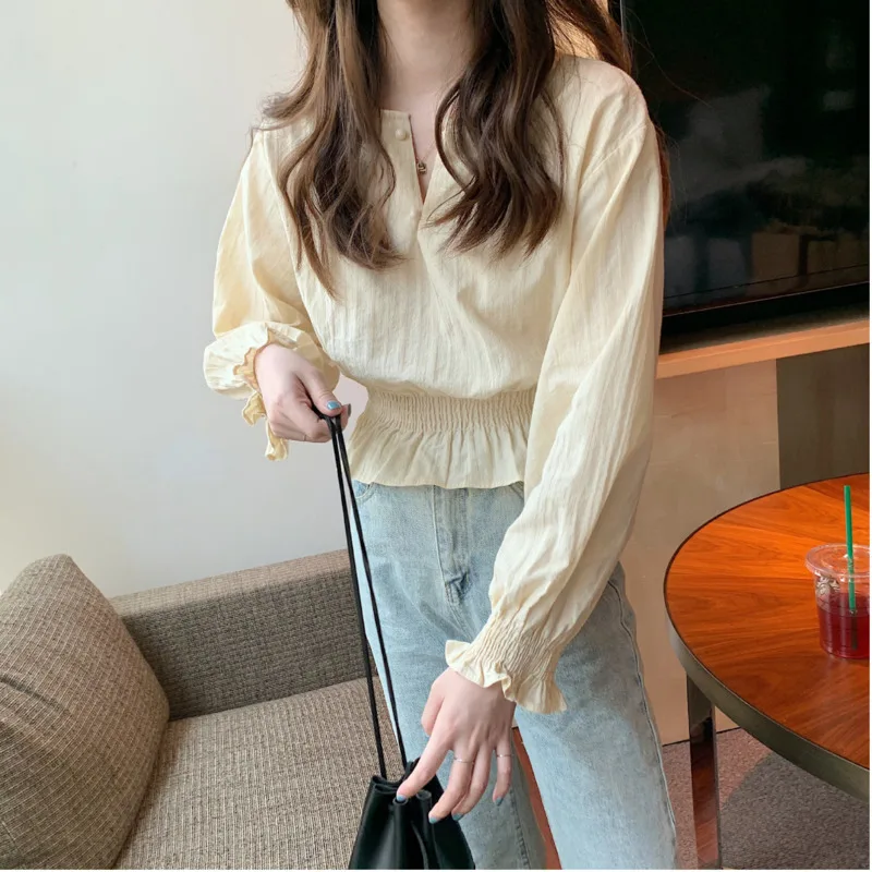 

TITAME Women 2020 Blouse Shirt Women Female Slim Bud Waist Long Sleeve Shirt Women Vintage Chiffon Blouse Shirt Top Women Tops
