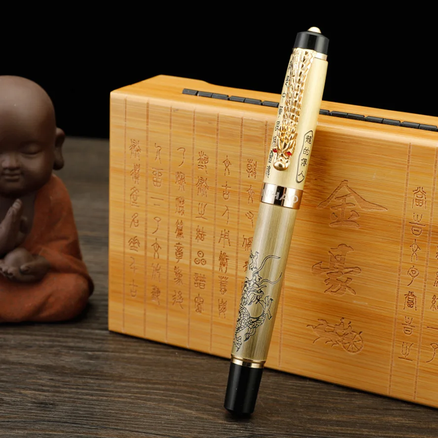 Высококачественная Роскошная Авторучка Jinhao Dragon, винтажная перьевая ручка 0,5 мм, перьевые чернильные ручки, подарочный набор в коробке, офисные принадлежности