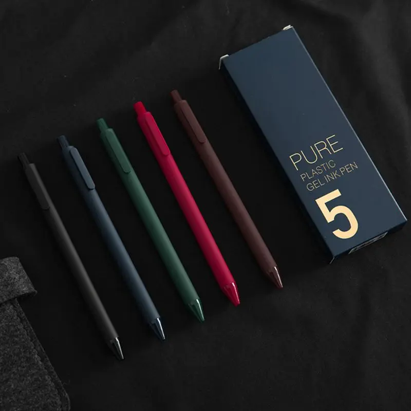 

W3JD 5pcs Retractable Retro Dark Colored Gel Pens 0.5mm Thin Journaling Neutral Marker Writing Stationery