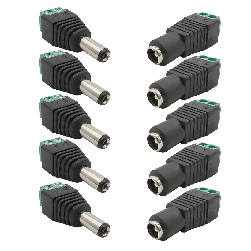 

10Pcs Cameras CCTV 2.1mm x 5.5mm Female Male DC Power Plug Adapter DC Power Female Plug Jack Adapter Connector Male Plug Socket