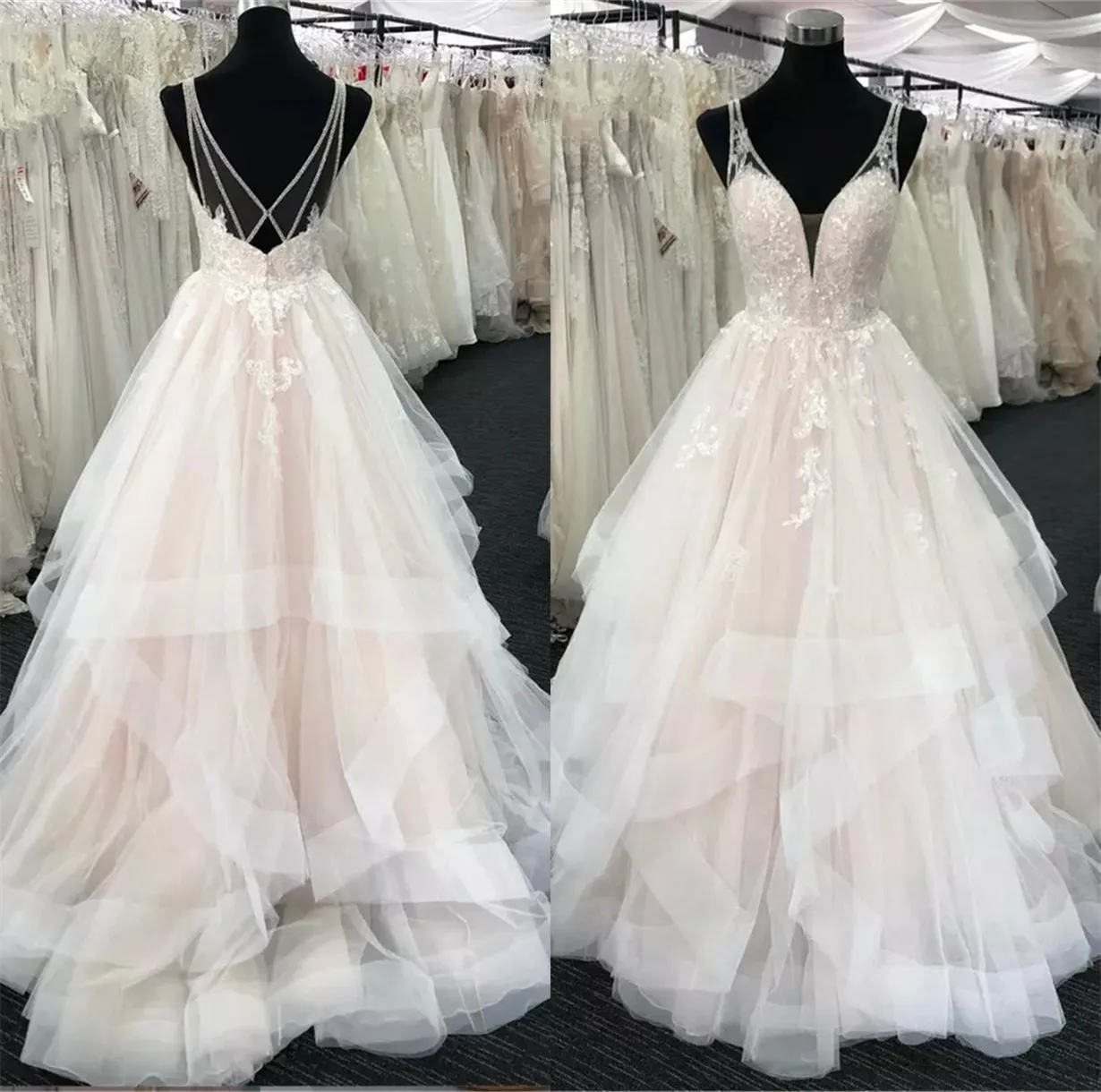 

Romantic Ball Gown Wedding Dress Organza Tulle Lace Appliques Formal Bridal Dress Marriage Custom Size JZ26