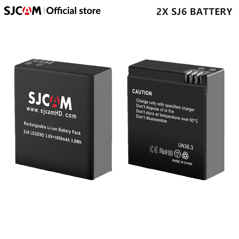 SJCAM 2 шт. SJ6 аккумулятор 3,8 в 1000 мАч 3.8Wh литий-ионный аккумулятор для экшн-камеры SJCAM SJ6 LEGEND - изображение