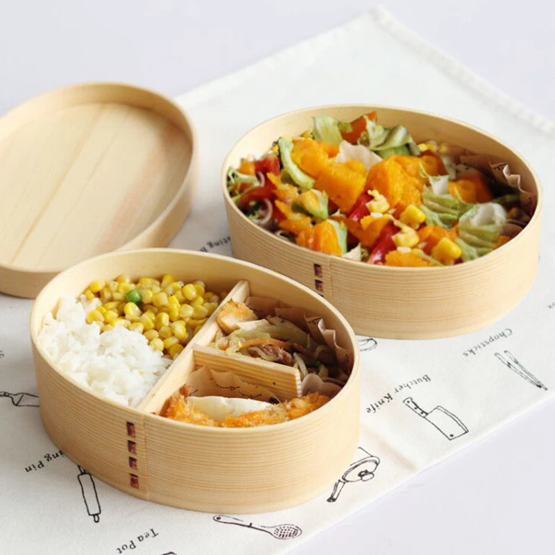 Однослойный деревянный Ланч-бокс японский Bento портативный пищевой контейнер для