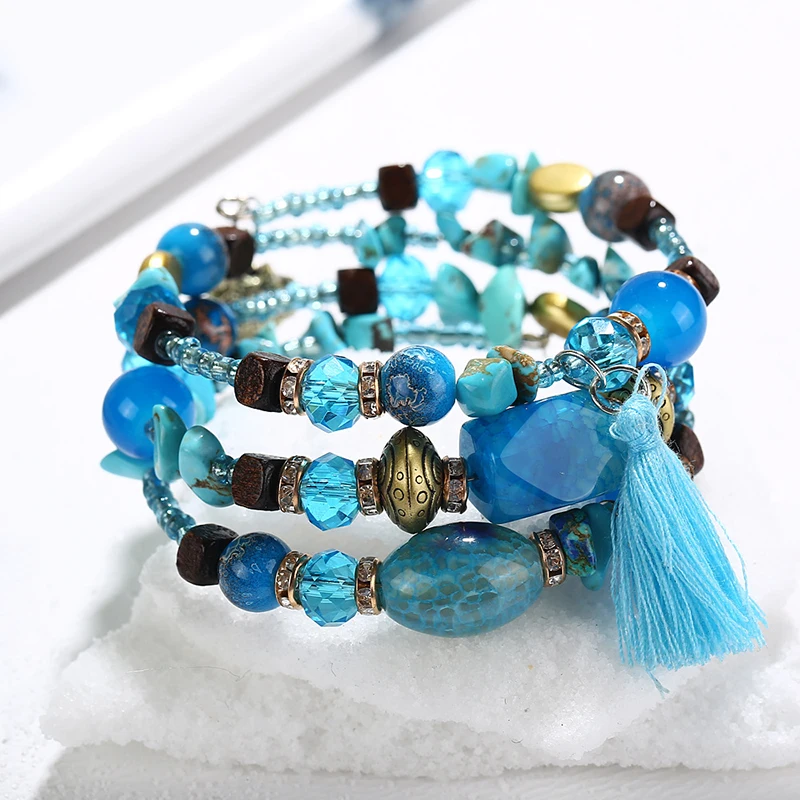 Многослойные в стиле бохо кристалл каменный шарик шарм браслет Богемия