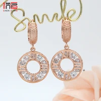 shenjiang new 2021 classic vintage 585 rose gold round roman numerals cubic zirconia dangle earrings for women wedding jewelry