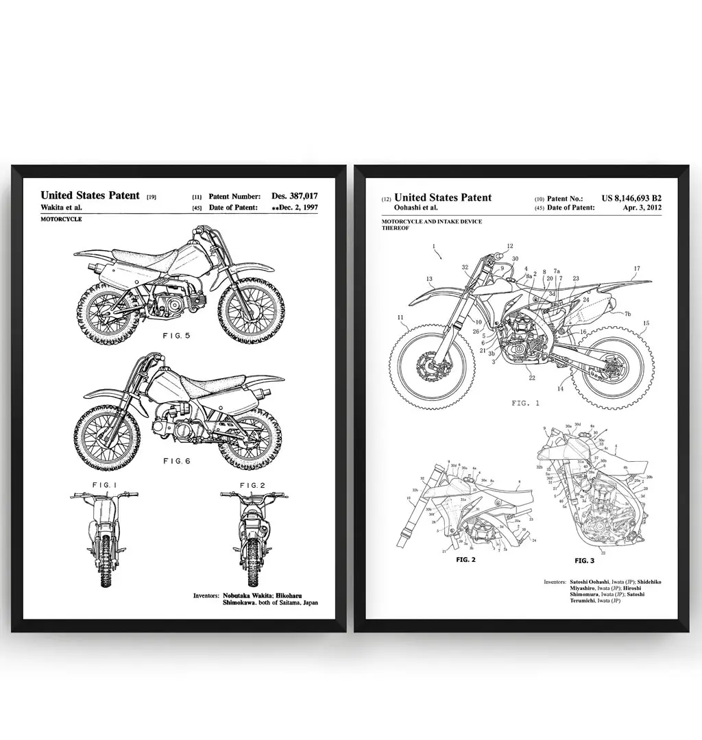 Винтажный набор из 2 патентов на Байк скремблер Мотокросс чертеж плакат картина