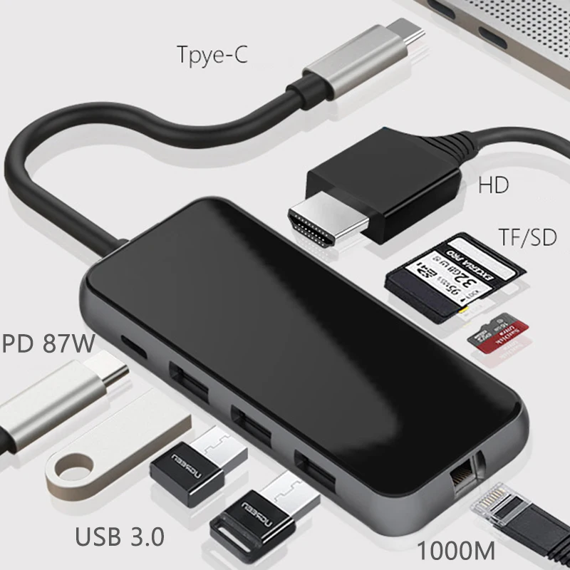 Док станция для ноутбука USB C 3 0 HDMI RJ45 PD SD/TF хаб Macbook Pro HP DELL Surface Lenovo Samsung док