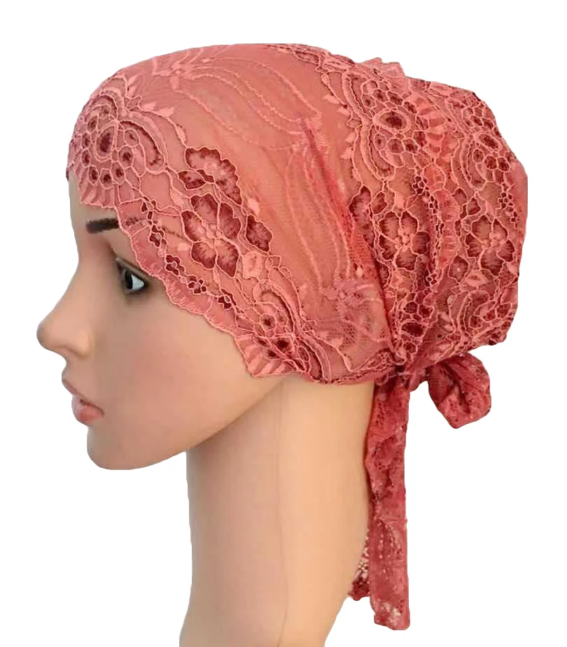 Flower Women Muslim Inner Cap Lace Head Wrap Cover Scarf Islamic Headwear Bonnet Hat Skullies Beanies Hair Loss Fashion