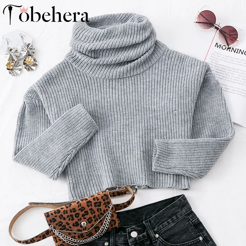 Женский свитер с высоким воротом Glamaker серый вязаный коротким рукавом на зиму| |