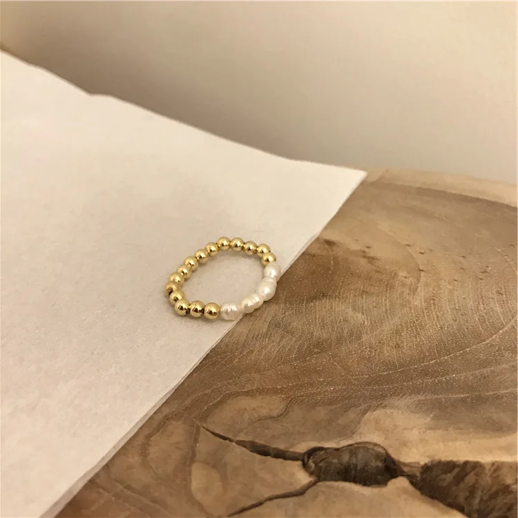 

2021 New INS Hot Gold Pearl Women Ring Set Adjustable Round Circle Rings for Women Thick Gold Stack Rings Wholesale
