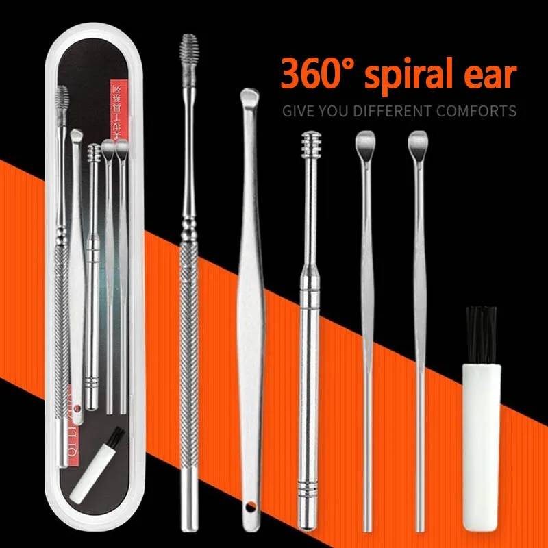 

5PCS Ear Cleaning Double-ended Stainless Steel Spiral Ear Pick Spoon Ear Wax Removal Cleaner Ear Tool Multi-function Portable