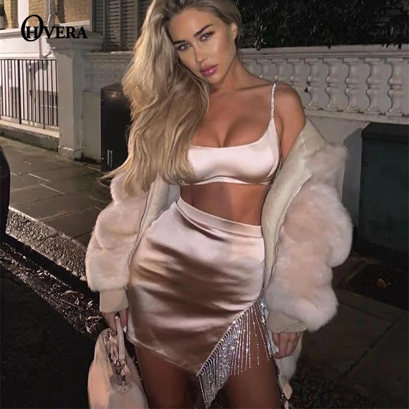 Горячий бриллиантовый комплект Ohvera из двух предметов короткий топ на бретельках