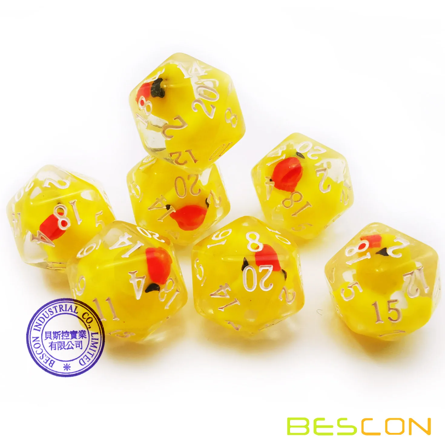 Bescon YellowDuck-Juego de dados RPG, juego de 7, novedad, juego de dados poli&eacute;dricos de pato amarillo-4