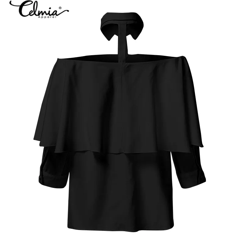 Celmia Сексуальная женская рубашка с лямкой на шее 2021 летняя модная блузка оборками