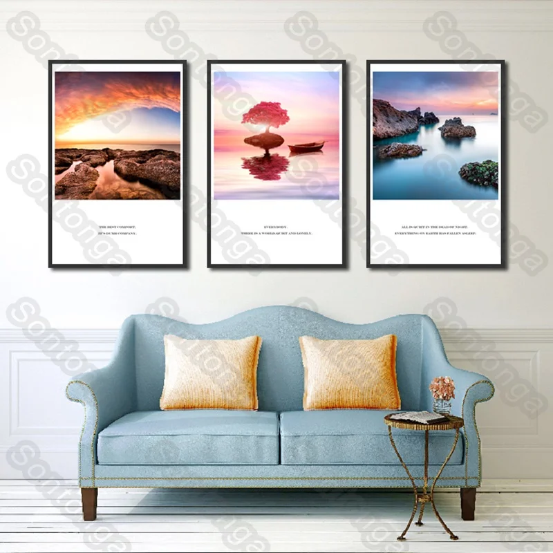 

Nordic Modern Minimalist Sunset Seaside Beach Beautiful Scenery Decorative Painting Bedroom Room Layout Decorations Wall Sticker