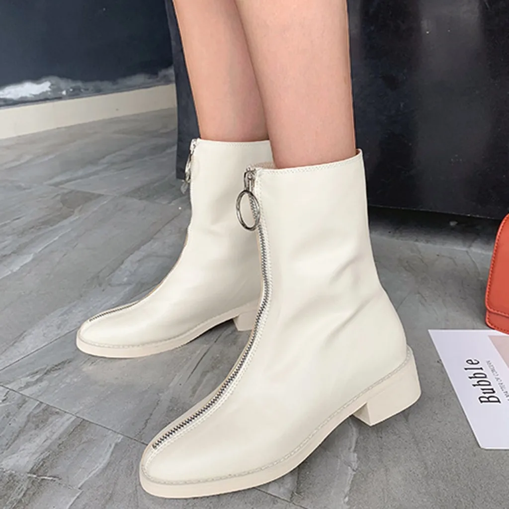 Белые сапоги на молнии пикантная женская зимняя обувь однотонные зимние до