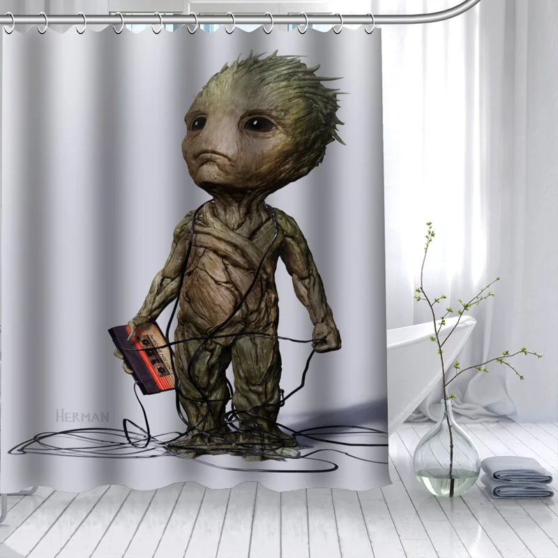 Hot Sale Baby Groot Cartoon Custom Shower Curtain 3D Waterproof Polyester Fabric Bath 12 Hooks For The Bathroom | Дом и сад