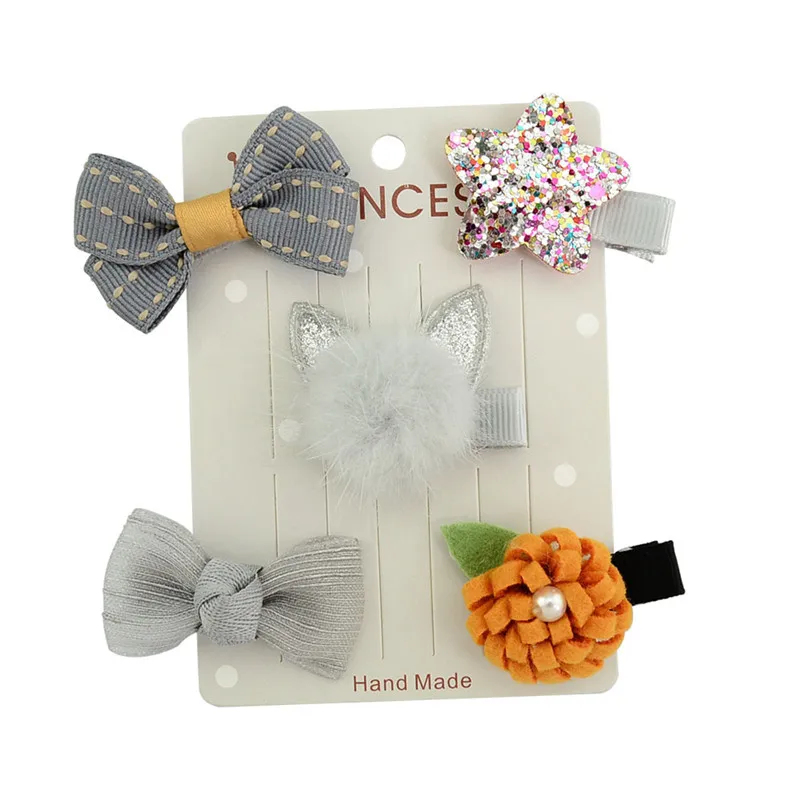 

YWHUANSEN 5pcs/set Rabbit Ear Baby Girls Hair Clips Imitation Mink Hair Barrette Baby Hair Accessories 2017 Clips For Hair Child