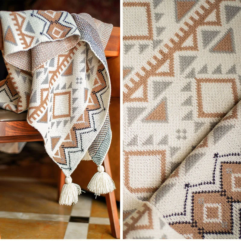 Preço Boêmio Lance Xale Cobertores Navajo Jacquard Borlas Macio Capa De Cadeira Para Cama Sofá Decorativo Inverno Lance Cobertores