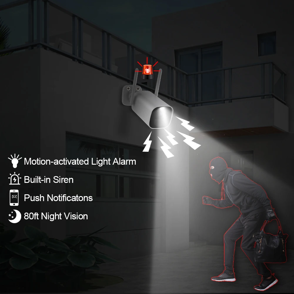 Водонепроницаемая камера безопасности MISECU 3 Мп Wi-Fi перезаряжаемая батарея