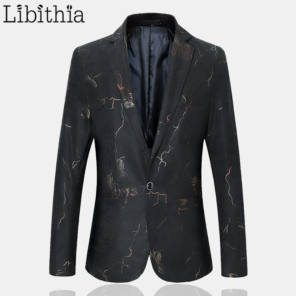 

Libithia Men Casual Blazers Coats One Button Slim Fit Jackets For Man Big Size M-6XL Clothes Male Black Navy Blue Blazzer A101