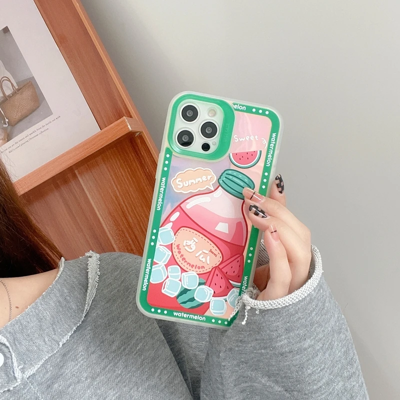 cute japanese cartoon fruit drink phone case for iphone 12 11 pro max x xs max xr 7 8 puls cases blu ray soft silicone cover free global shipping