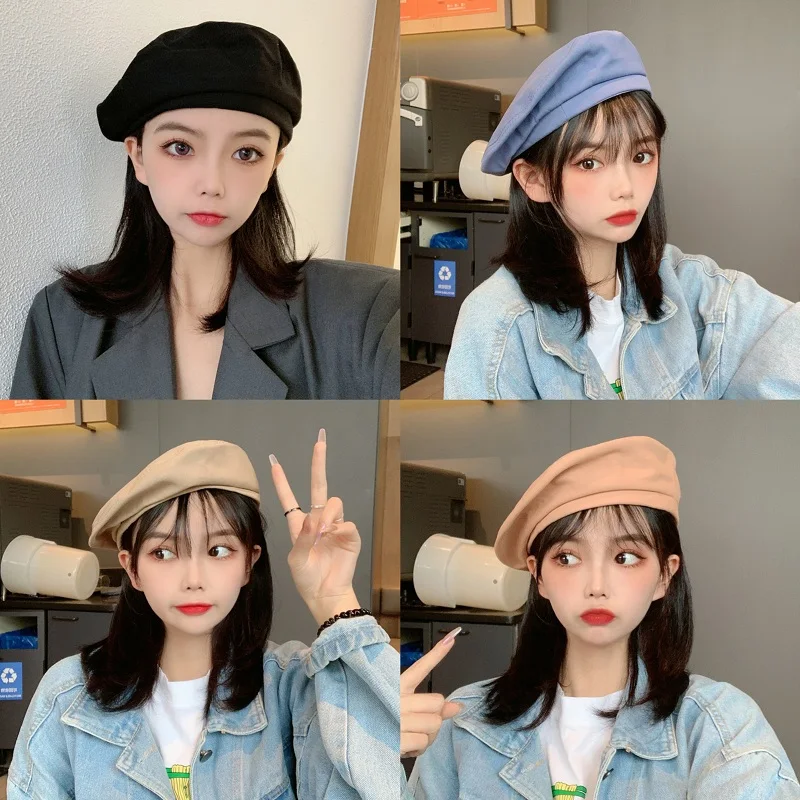 Черный восьмиугольный берет женский осень зима дикий британском ретро стиле