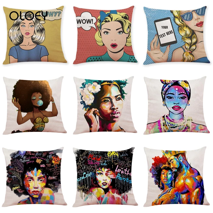 

African Women Style Printed Pillow Case Home Decoration Pillow Case African Women Pillow Case Bedroom Throw Pillow Case 45x45cm.