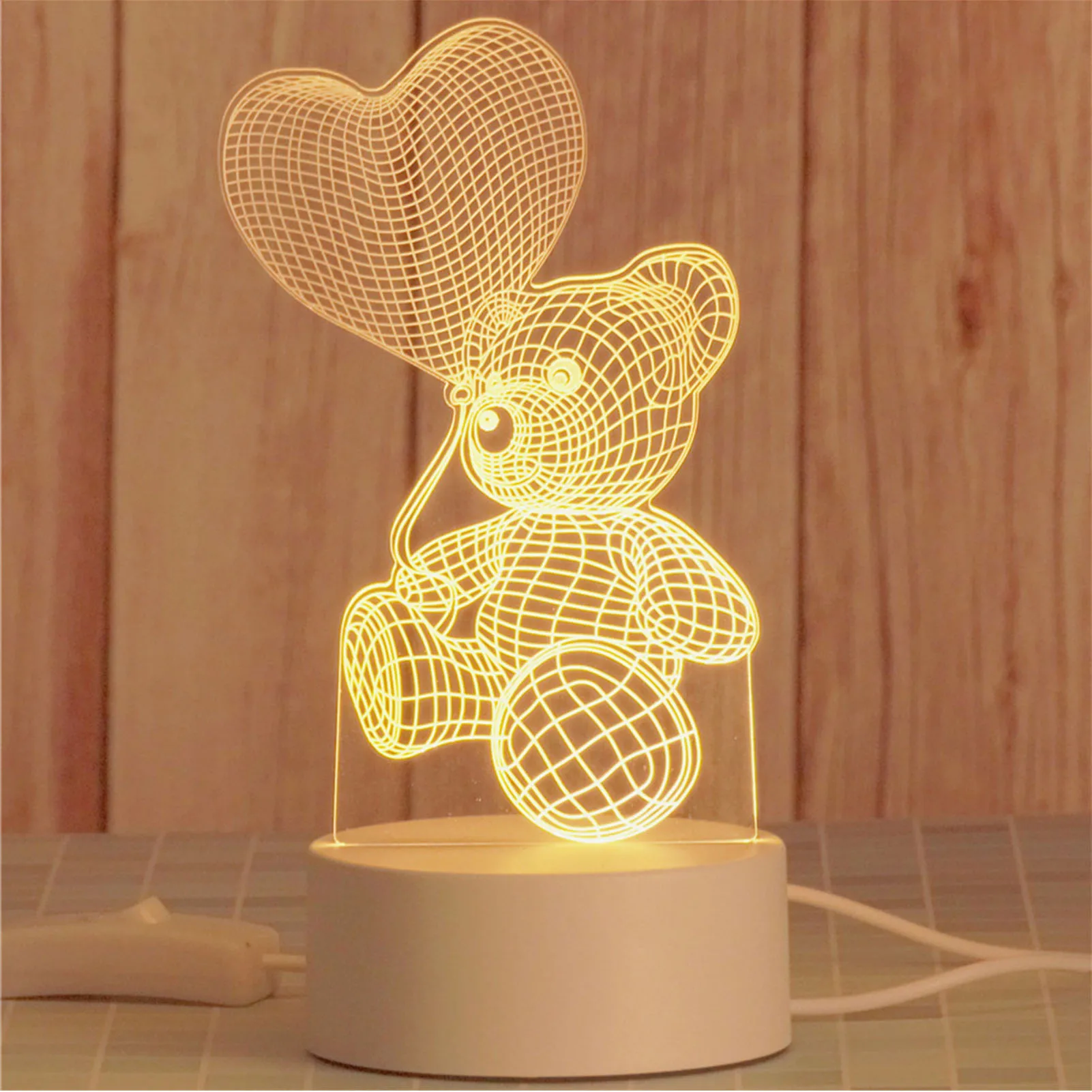 

Valentine Day Gift 3d Night Light Bear Usb Led Table Lamp Home Decoration Bedside Desk Lamp For Kid