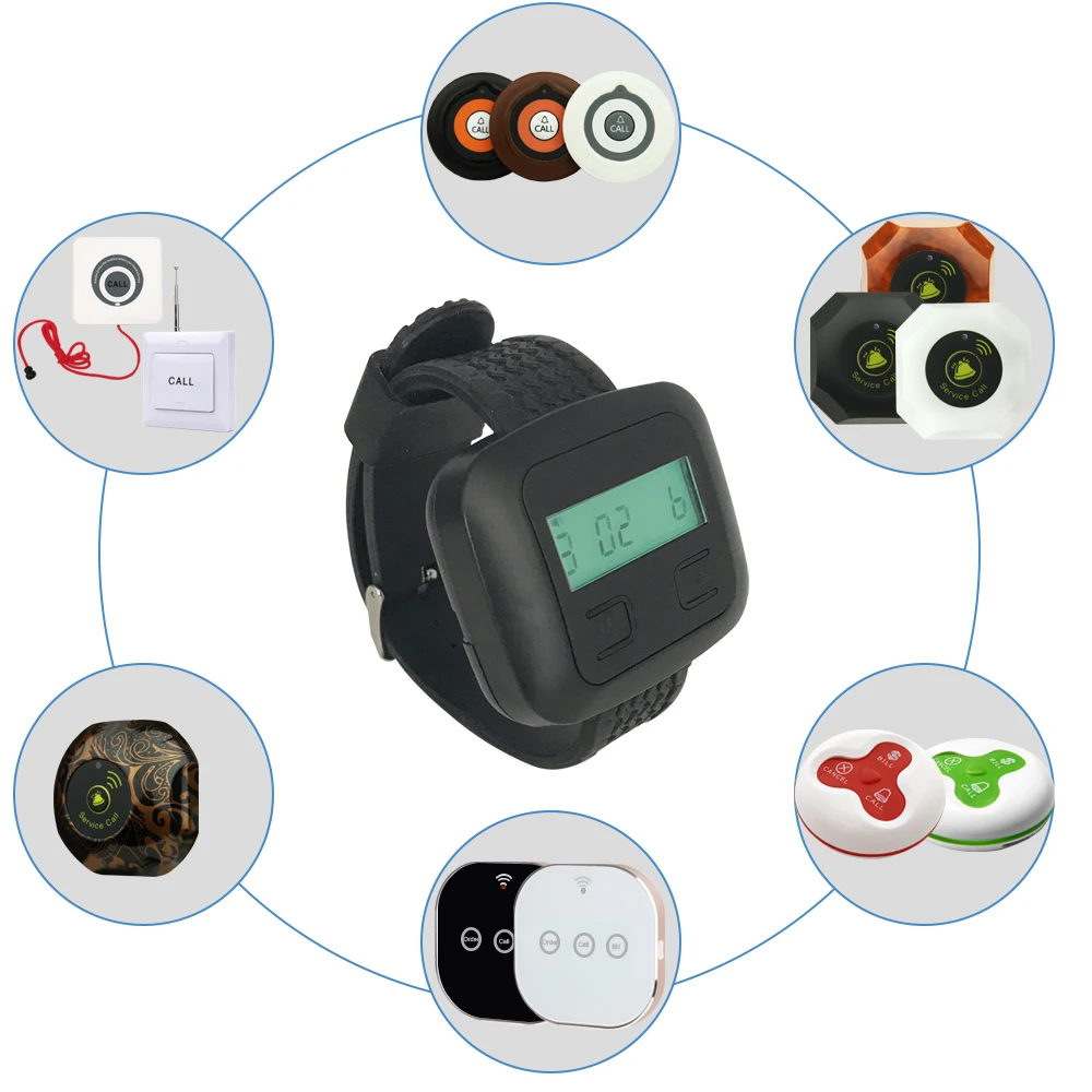 

JINGLE BELLS 433MHz Wireless Calling System with Long Distance Watch Pager Receiver Restaurant Hospital Paging Call Bell