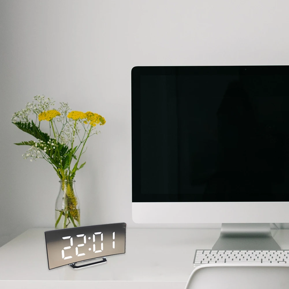 curved screen desk practical home office digital alarm clock large led display curved screen electronic clock silent alarm clock free global shipping