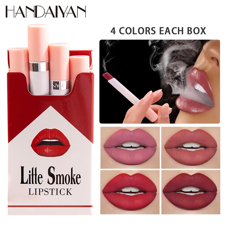 

HANDAIYAN 4PCS/BOX Cigarette Tube Lipstick Long Lasting Waterproof Lipstick Matte Velvet Fog Surface Sexy Lipstick TSLM2