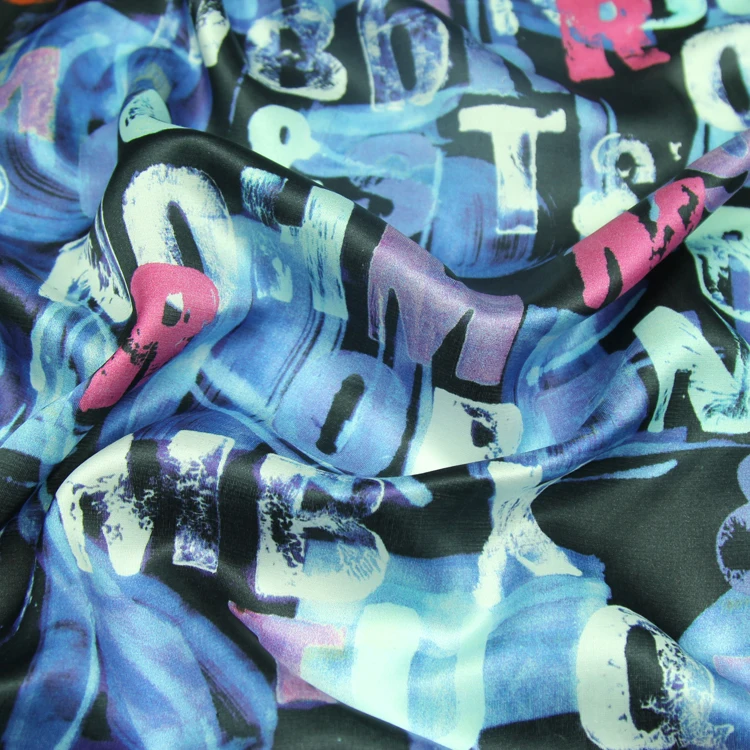 Модный Синий принт со словами шелк хлопок сатин смешанная ткань удобная SCT572 | Дом