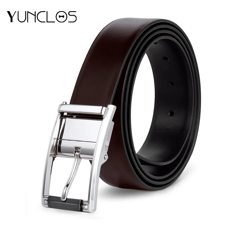 Высококачественный кожаный мужской ремень для джинсов двусторонний с пряжкой