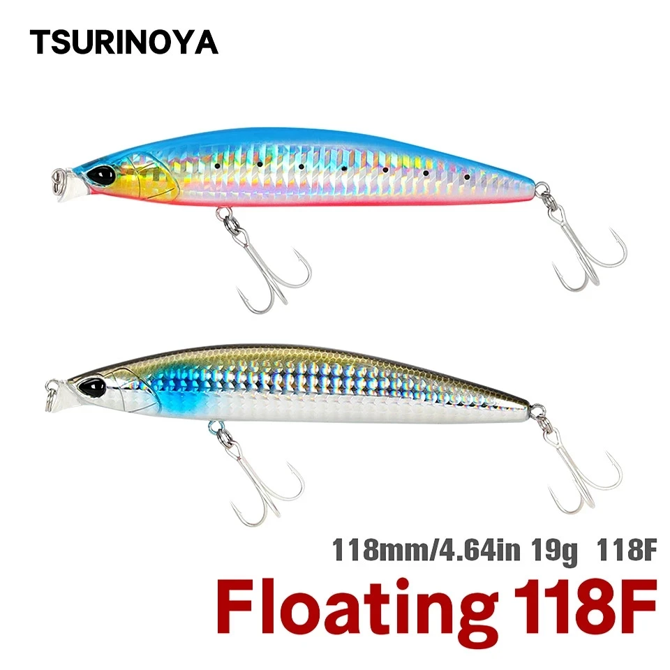 

New Arrival TSURINOYA 118F DW95 Floating Minnow 118mm 19g Seabass Jerkbait Long Casting Saltwater Hard Bait Wobbler Lure Baits