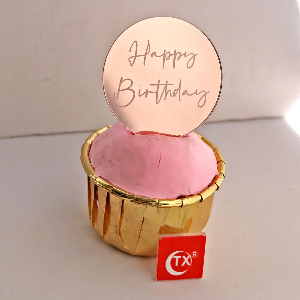 Розовое золото акрил с днем рождения для капкейка-серебро выпечка торта ко дню