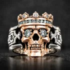 Мужское кольцо в стиле панк, креативное Винтажное кольцо цвета розового золота с короной, черепом, головой, в стиле хип-хоп, готика, мотоцикла, байкера, Подарочная бижутерия