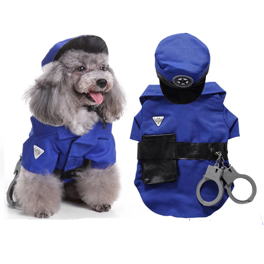 Pet Dog Costume Mini Police Uniform Suit With Hat Handcuffs Halloween Xmas Puppy Apparel Cool Cute Dogs Pet Cosplay Clothing