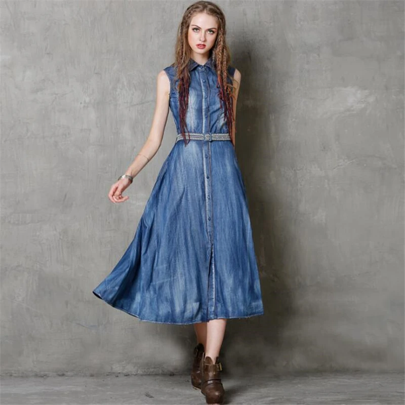 

Женское джинсовое платье с вышивкой, повседневное длинное платье в стиле ретро с поясом, весна-лето 2020