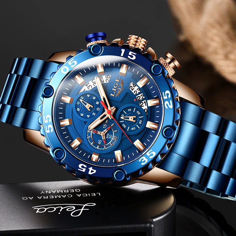 Reloj Hombre 2020 LIGE модные мужские часы Роскошные спортивные полностью стальные синие