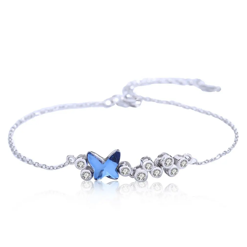 

Gloss And Looks Elegant Beautiful Fashionable S925 Silver Jewelry Simple Butterfly Crystal Bracelet