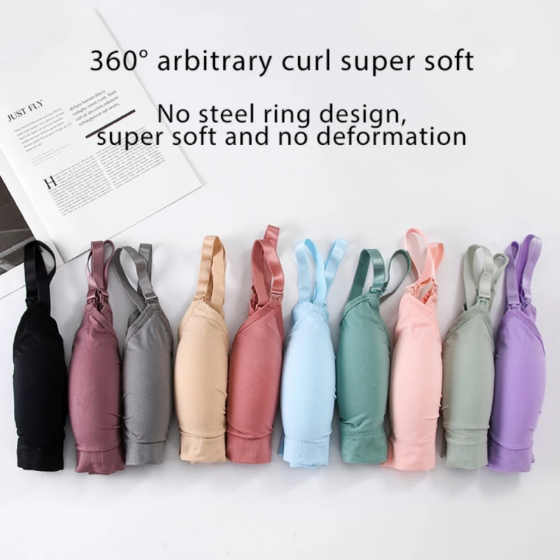 

3D Soft Pregnant Breast-Feeding Bra Width Strap Seamless Front Buckle Wirefree Breathable Cotton Push Up Bra