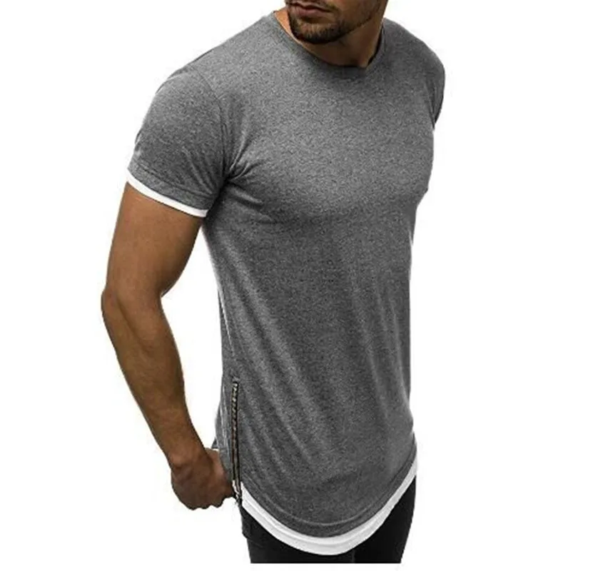 Летняя новая модная мужская повседневная Однотонная футболка на молнии сбоку с