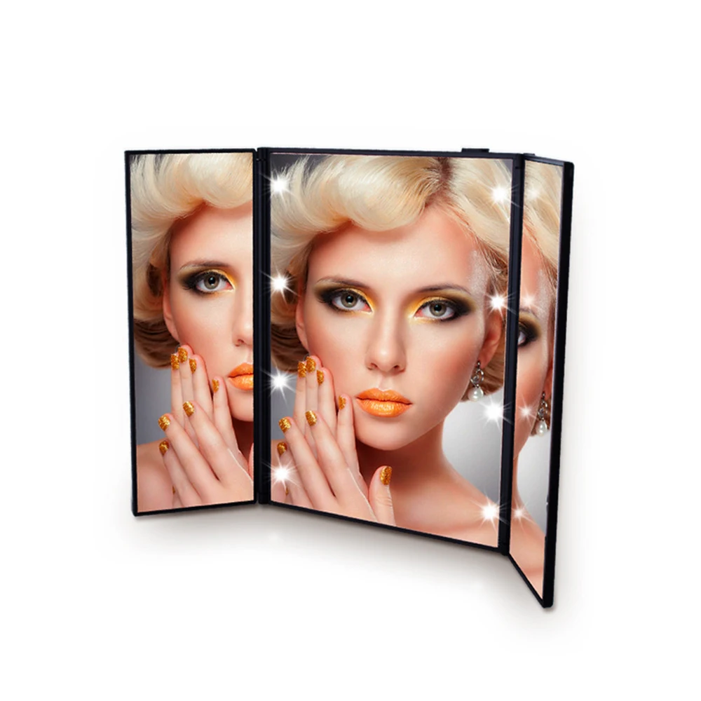 Складные зеркальные зеркала со светодиодными лампами компактное портативное