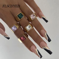flscdyed 2021 fashion square crystal geometry gold silver color metal rings for women and men vintage punk jewelry party gift