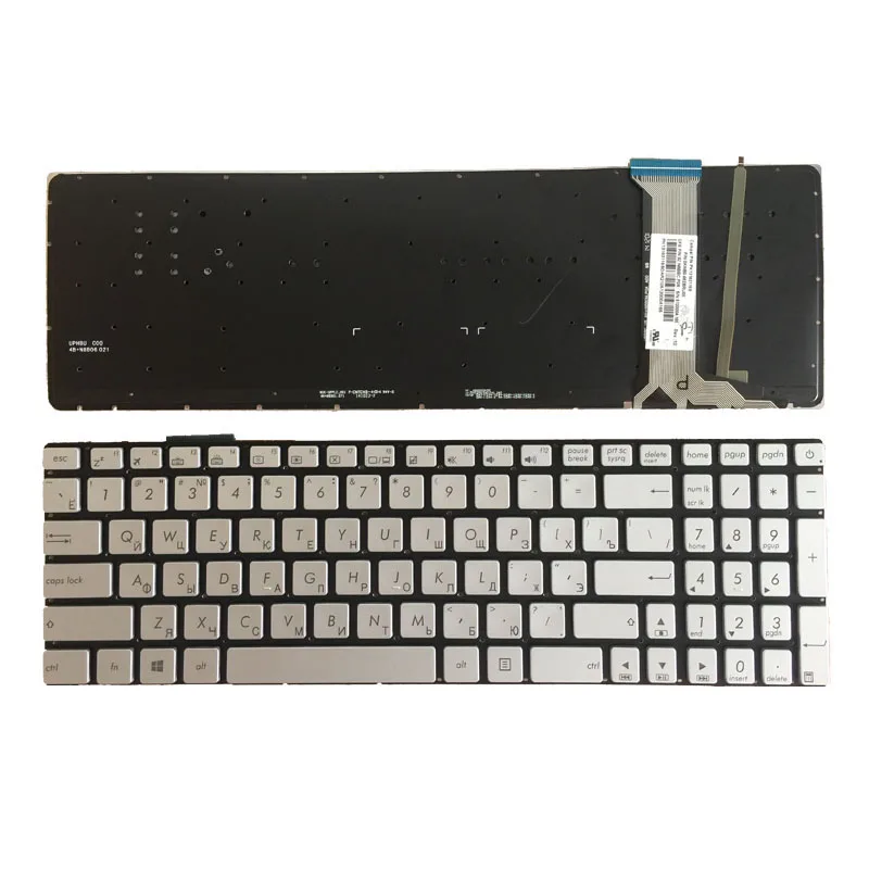 Новая русская клавиатура для ASUS N751 N751J N751JK N751JX с подсветкой RU серебристая