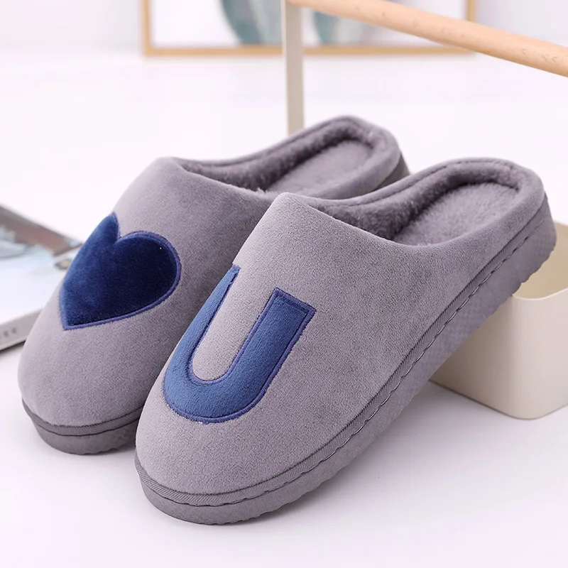 Мужские домашние тапочки зимние любовь дизайн напольные сланцы теплые для пар